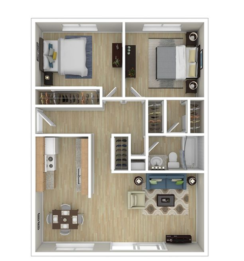 Floor plan for 2 beds, 1 bath, 800 sqft